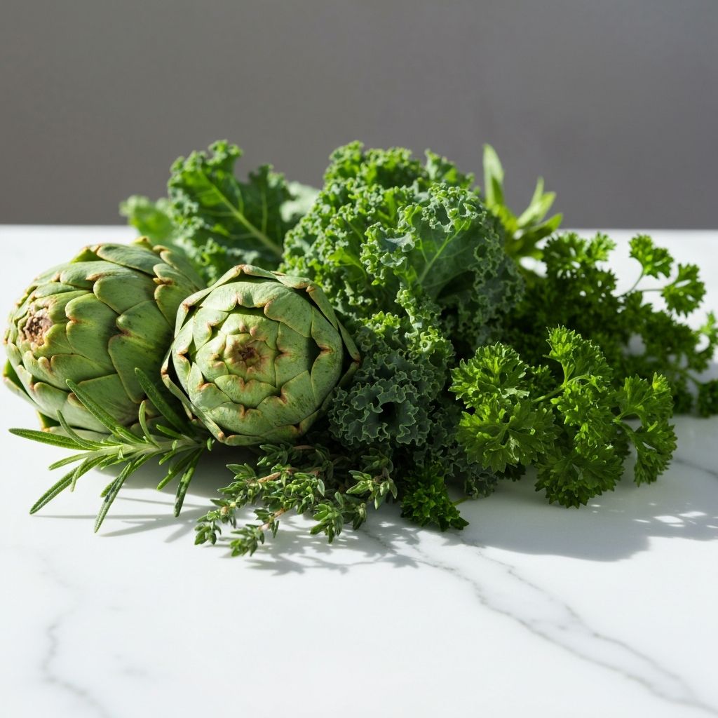 Frisches Grüngemüse und Artischocken